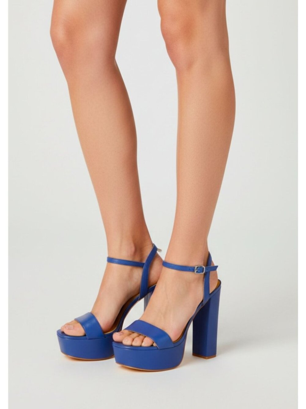 Blue Platform High-Heel Sandals With Ankle Strap Adjustable Buckle And Block Hee